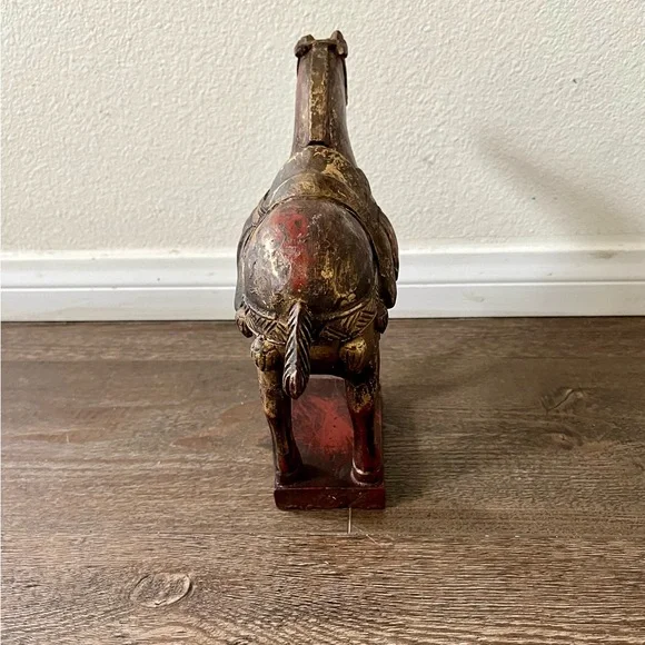 Vintage Hand Crafted Chinese Wooden Horse Statue
